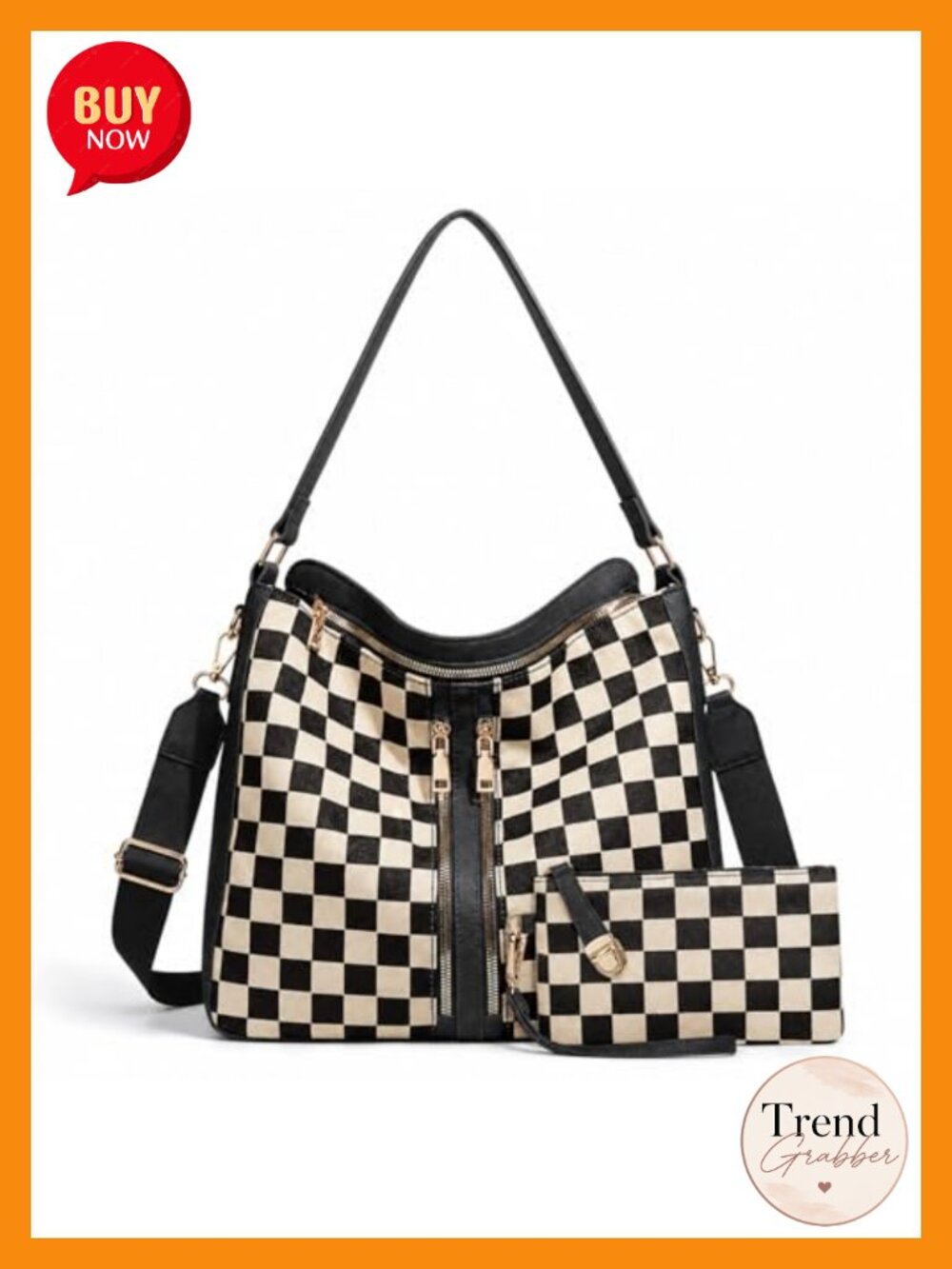 Checkered PU Leather Hobo Crossbody Tote Bag with Shoulder Strap